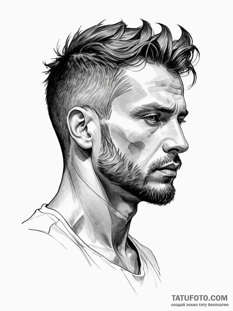 Tattoo sketch a strong, stoic profile of a ma... - эскиз тату (№1751073424_0, 28.06.2025 01:17) — Tatufoto.com