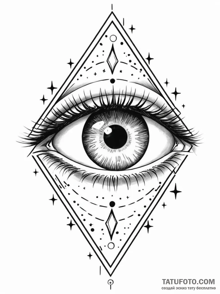Tattoo sketch a cosmic eye with stars reflect... - эскиз тату (№1751073519_0, 28.06.2025 01:18) — Tatufoto.com