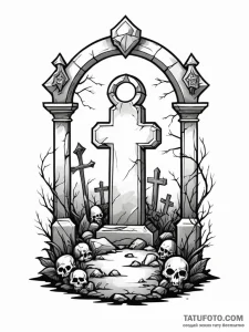Tattoo sketch a stylized graveyard with a lon... - эскиз тату (№1751074342_0, 28.06.2025 01:32) — Tatufoto.com