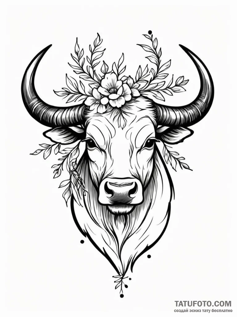 Tattoo design a delicate taurus bull silhouet... - эскиз тату (№1751074428_0, 28.06.2025 01:33) — Tatufoto.com