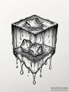 A close-up of a melting ice cube. - эскиз тату (№1751074512_0, 28.06.2025 01:35) — Tatufoto.com