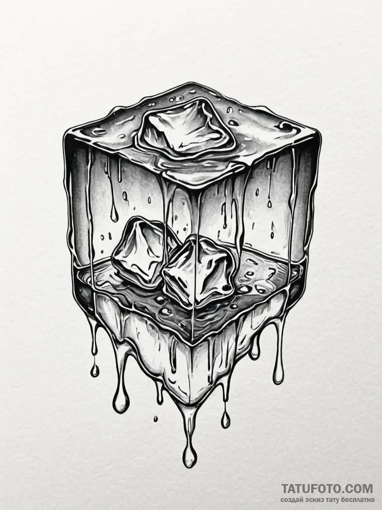 A close-up of a melting ice cube. - эскиз тату (№1751074512_0, 28.06.2025 01:35) — Tatufoto.com