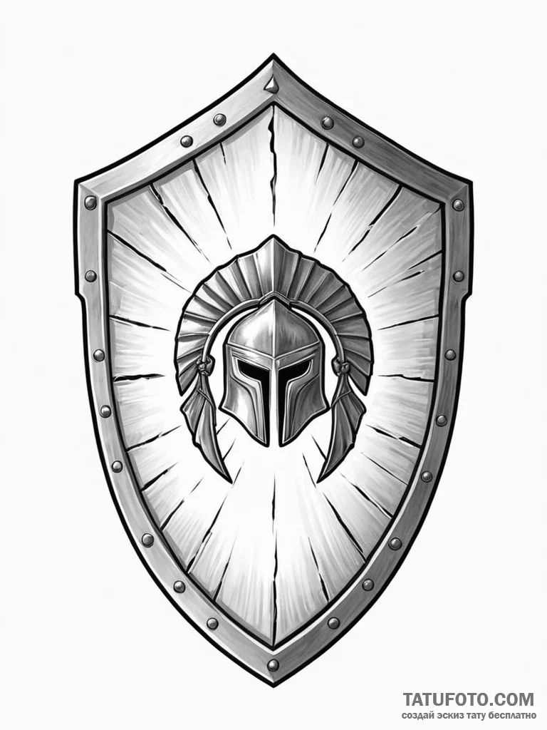 Tattoo sketch a spartan shield with subtle cr... - эскиз тату (№1751074599_0, 28.06.2025 01:36) — Tatufoto.com