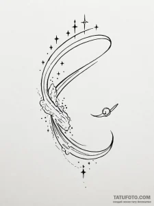 Tattoo sketch a comet's path, starting on one... - эскиз тату (№1751074684_0, 28.06.2025 01:38) — Tatufoto.com