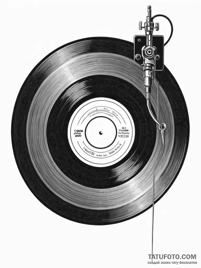 A detailed close-up of a vinyl record being p... - эскиз тату (№1751074785_0, 28.06.2025 01:39) — Tatufoto.com