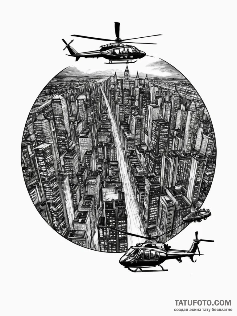 The view of a city at night from a helicopter... - эскиз тату (№1751074958_0, 28.06.2025 01:42) — Tatufoto.com