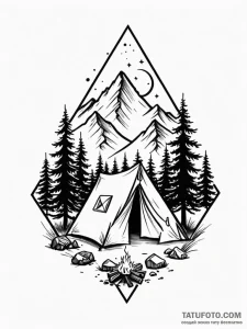 Tattoo design a small, minimalist camping sce... - эскиз тату (№1751075043_0, 28.06.2025 01:44) — Tatufoto.com