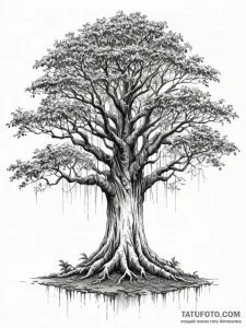 Tattoo design a powerful, ancient banyan tree... - эскиз тату (№1751075205_0, 28.06.2025 01:46) — Tatufoto.com