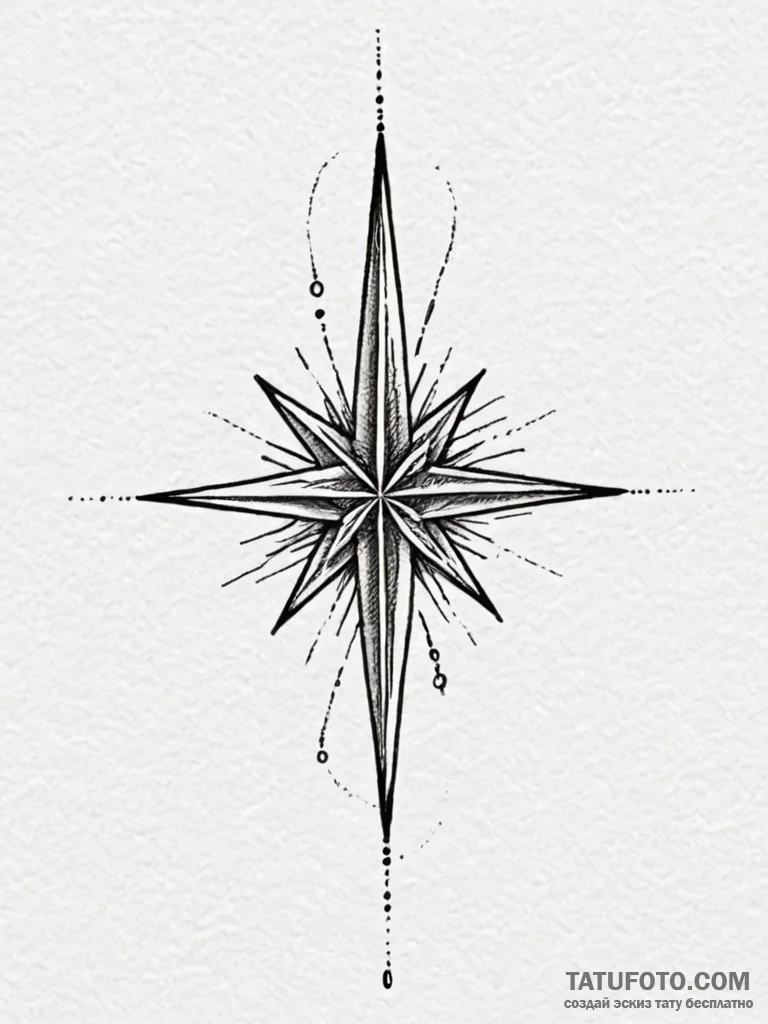 Tattoo sketch a single, glowing "north star"... - эскиз тату (№1751075442_0, 28.06.2025 01:50) — Tatufoto.com