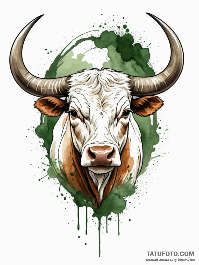 Tattoo design a serene taurus bull, with eart... - эскиз тату (№1751075894_0, 28.06.2025 01:58) — Tatufoto.com