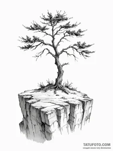 A shot of a lone tree on a cliff, battered by... - эскиз тату (№1751076195_0, 28.06.2025 02:03) — Tatufoto.com