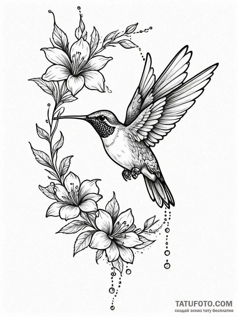 Tattoo design a graceful humming-bird hoverin... - эскиз тату (№1751076273_0, 28.06.2025 02:04) — Tatufoto.com