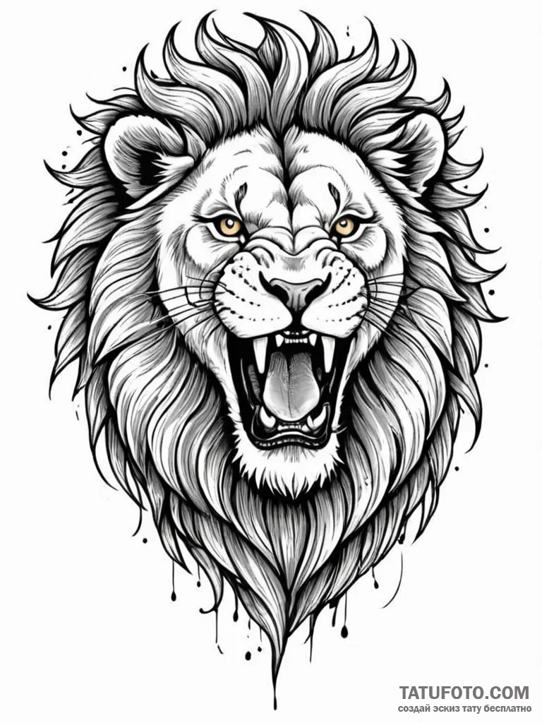 Tattoo design a lion's head roaring protectiv... - эскиз тату (№1751076497_0, 28.06.2025 02:08) — Tatufoto.com