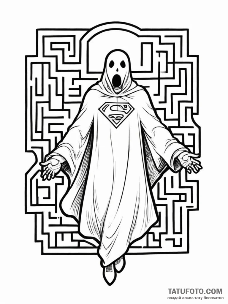 Tattoo sketch a stylized ghost from a maze ga... - эскиз тату (№1751077178_0, 28.06.2025 02:19) — Tatufoto.com
