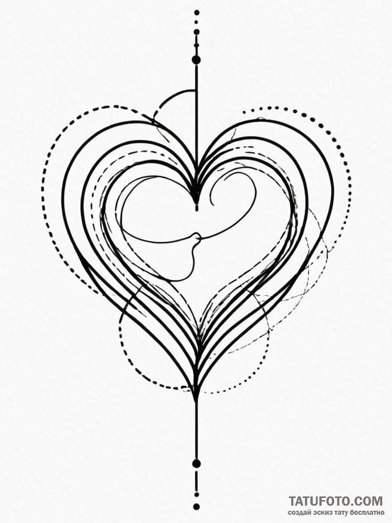 Tattoo design a geometric heart with a single... - эскиз тату (№1751077342_0, 28.06.2025 02:22) — Tatufoto.com