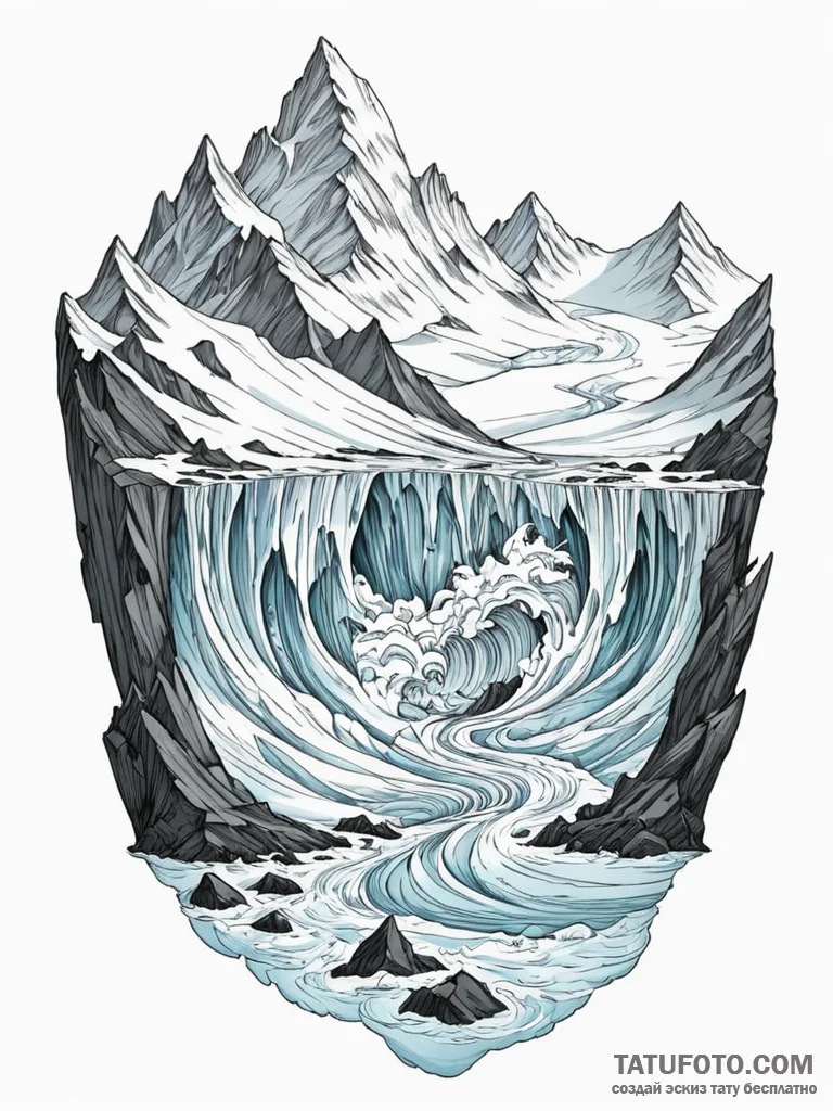 A dramatic shot of a glacier calving into the... - эскиз тату (№1751078011_0, 28.06.2025 02:33) — Tatufoto.com