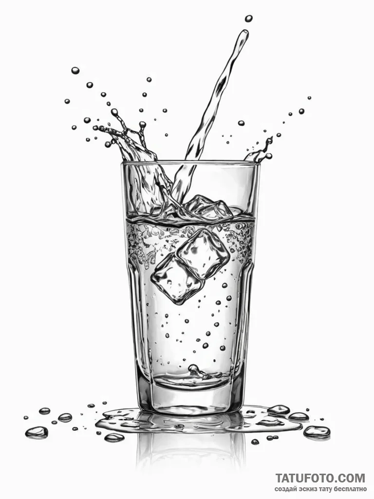 A shot of a glass of water, with a fizzing an... - эскиз тату (№1751079626_0, 28.06.2025 03:00) — Tatufoto.com