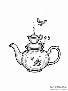 Tattoo sketch a tiny, flying teapot. - эскиз тату (№1751079787_0, 28.06.2025 03:03) — Tatufoto.com
