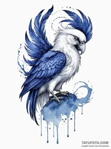 A watercolor and linework tattoo of a sirin,... - эскиз тату (№1751079877_0, 28.06.2025 03:04) — Tatufoto.com