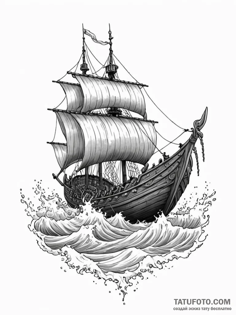 Tattoo sketch a powerful viking longship cutt... - эскиз тату (№1751083999_0, 28.06.2025 04:13) — Tatufoto.com