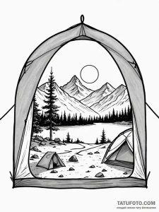 The view from inside a tent, looking out at a... - эскиз тату (№1751084189_0, 28.06.2025 04:16) — Tatufoto.com
