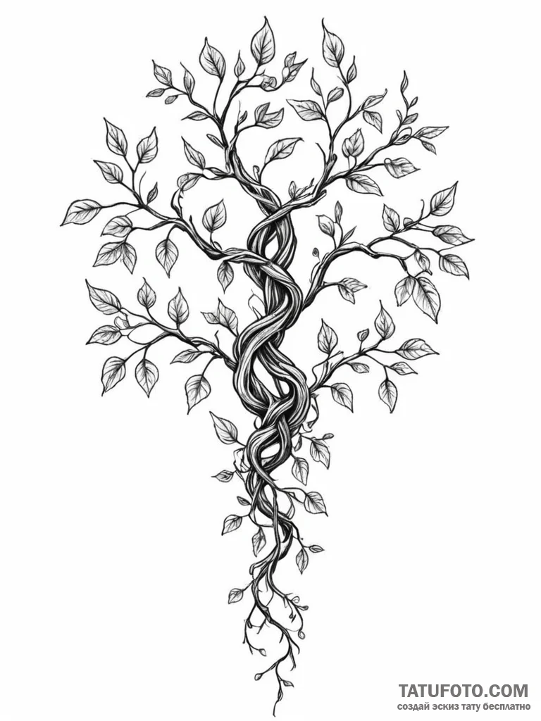 Tattoo sketch two intertwining vines growing... - эскиз тату (№1751084957_0, 28.06.2025 04:29) — Tatufoto.com