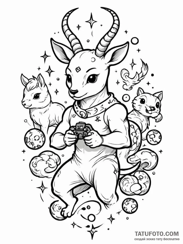 Tattoo design a cartoon version of the zodiac... - эскиз тату (№1751085486_0, 28.06.2025 04:38) — Tatufoto.com