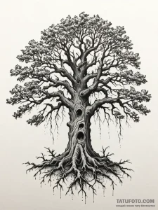 Tattoo design a powerful oak tree, its roots... - эскиз тату (№1751086812_0, 28.06.2025 05:00) — Tatufoto.com