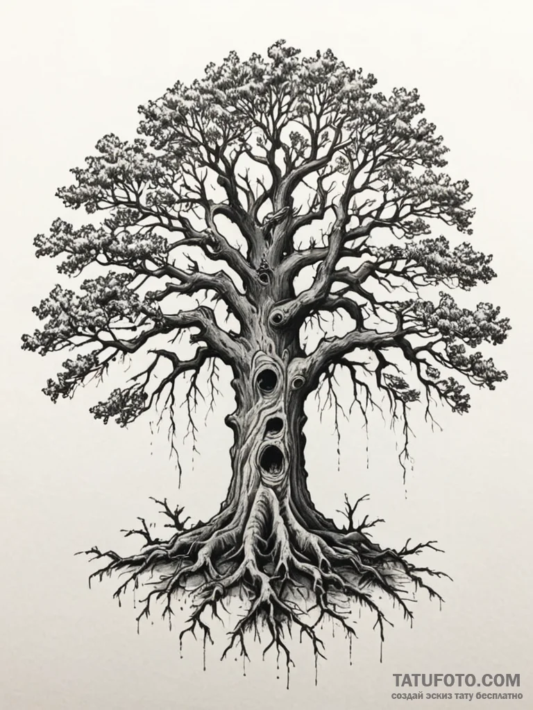 Tattoo design a powerful oak tree, its roots... - эскиз тату (№1751086812_0, 28.06.2025 05:00) — Tatufoto.com