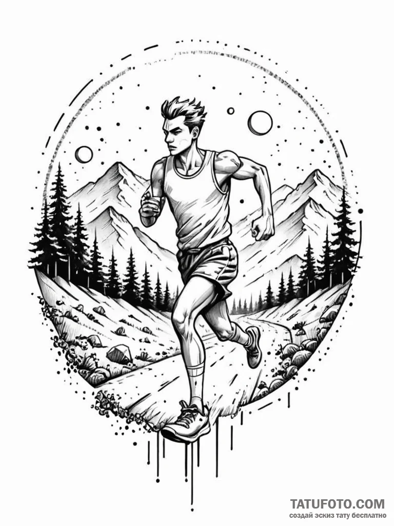 Tattoo design a retro character running acros... - эскиз тату (№1751087353_0, 28.06.2025 05:09) — Tatufoto.com