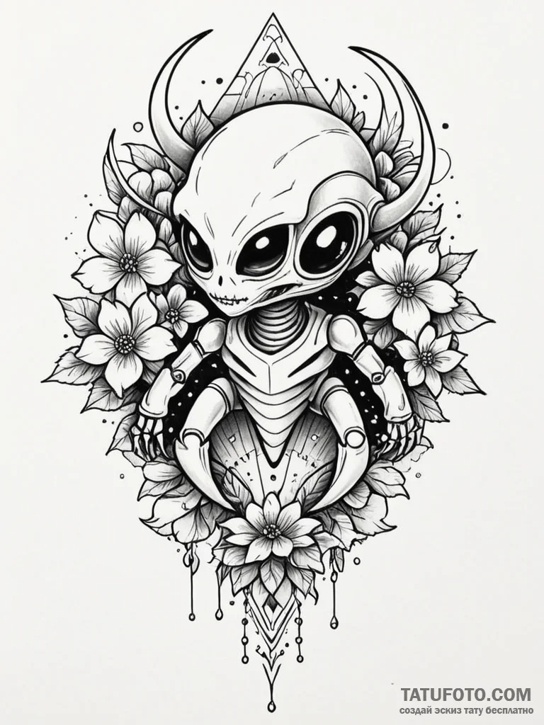 Tattoo sketch a retro space invader alien wit... - эскиз тату (№1751087865_0, 28.06.2025 05:17) — Tatufoto.com