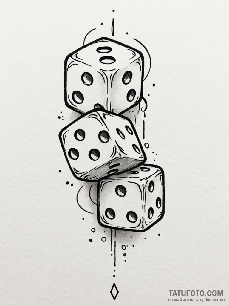 Tattoo sketch a minimalist d6 dice linework. - эскиз тату (№1751088227_0, 28.06.2025 05:23) — Tatufoto.com