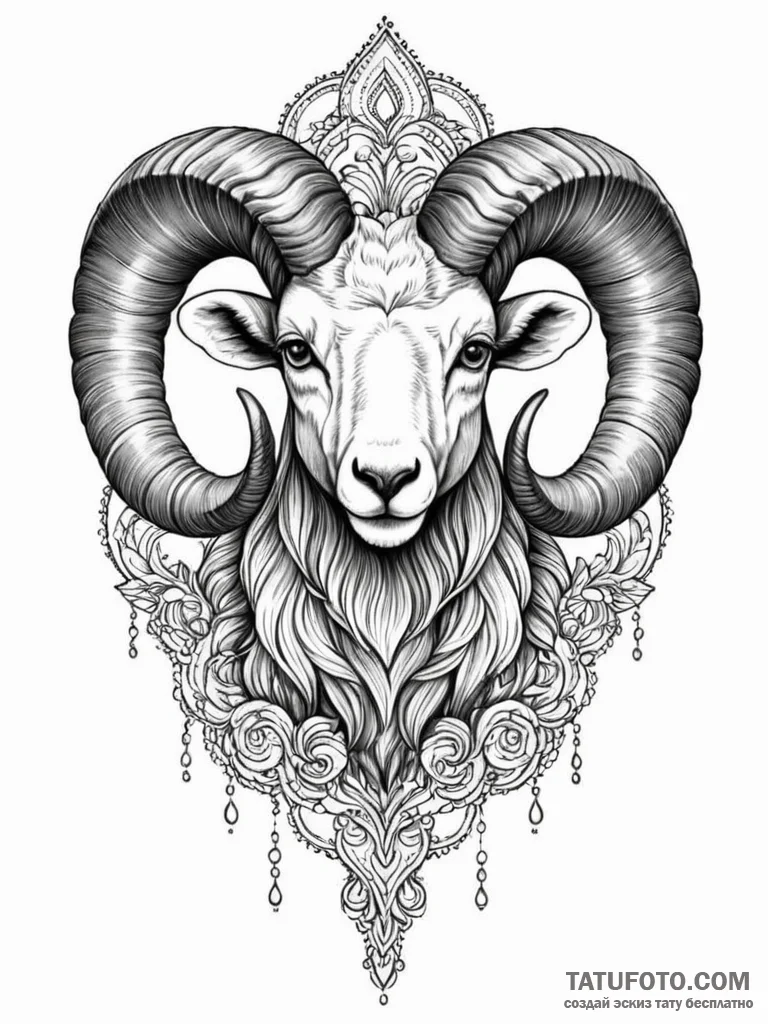 Tattoo sketch an aries ram's head in intricat... - эскиз тату (№1751088463_0, 28.06.2025 05:27) — Tatufoto.com