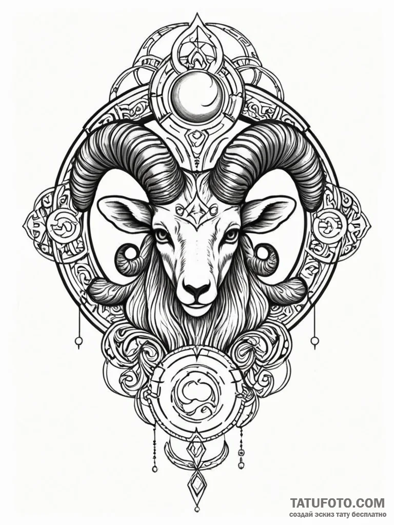 Tattoo sketch an aries ram with mars' glyph e... - эскиз тату (№1751088820_0, 28.06.2025 05:33) — Tatufoto.com