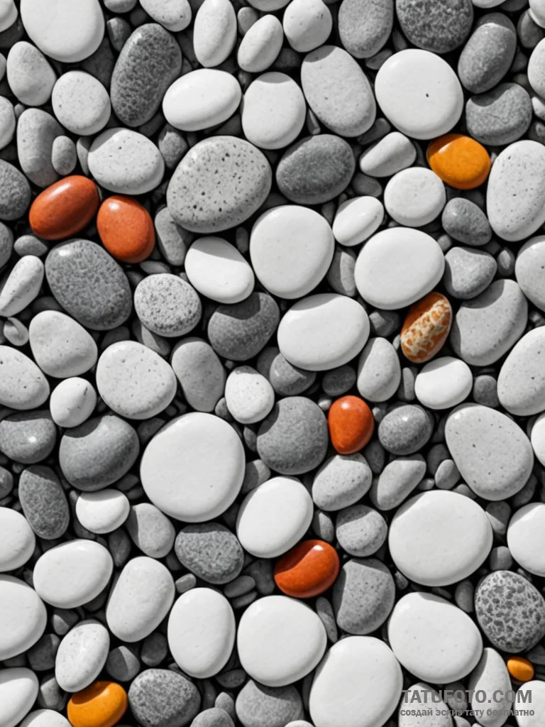 A close-up of colorful, smooth pebbles on the... - эскиз тату (№1751089052_0, 28.06.2025 05:37) — Tatufoto.com