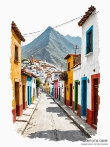A narrow, colorful street in a mexican villag... - эскиз тату (№1751089449_0, 28.06.2025 05:44) — Tatufoto.com