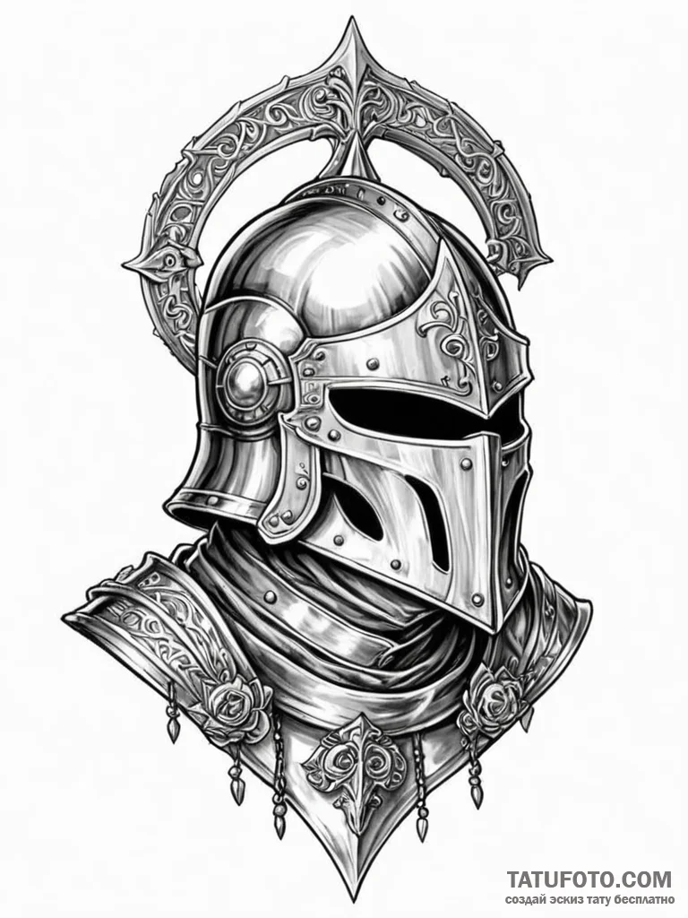 Tattoo design a detailed medieval helmet with... - эскиз тату (№1751089628_0, 28.06.2025 05:47) — Tatufoto.com