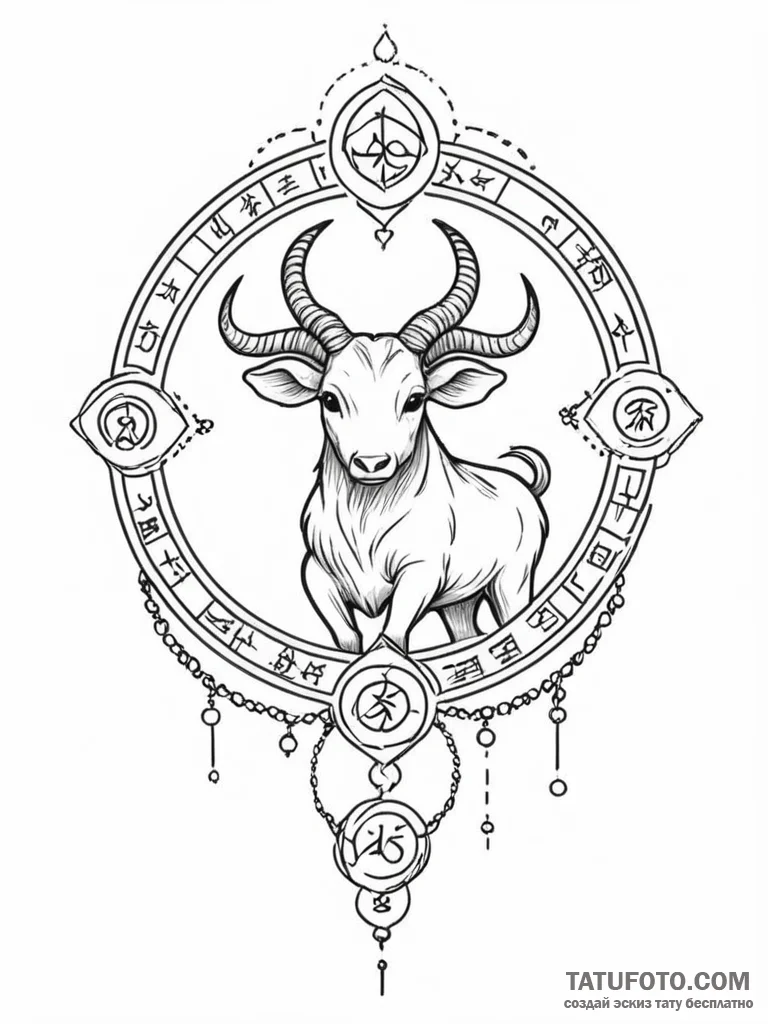 Tattoo sketch a zodiac glyph with a small, pe... - эскиз тату (№1751089931_0, 28.06.2025 05:52) — Tatufoto.com