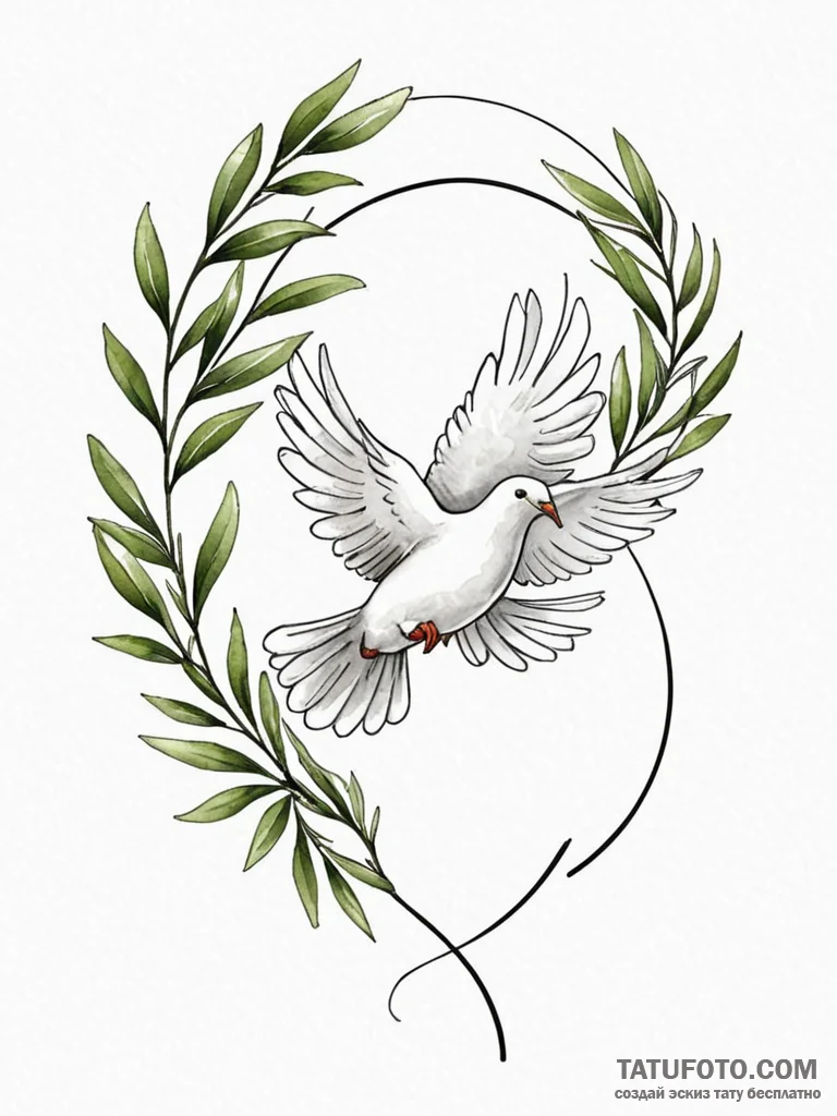 Tattoo sketch a lone dove carrying an olive b... - эскиз тату (№1751090024_0, 28.06.2025 05:53) — Tatufoto.com