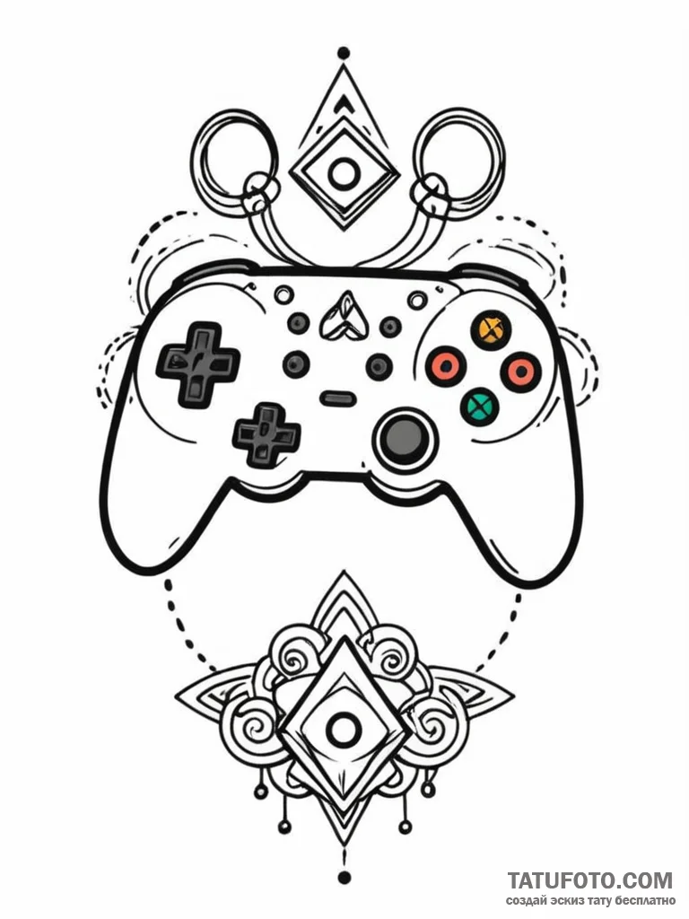 Tattoo design a controller face button with a... - эскиз тату (№1751090833_0, 28.06.2025 06:07) — Tatufoto.com