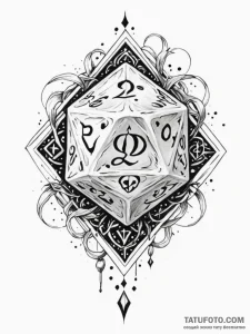 Tattoo sketch a stylized d20 dice rolling mid... - эскиз тату (№1751090977_0, 28.06.2025 06:09) — Tatufoto.com