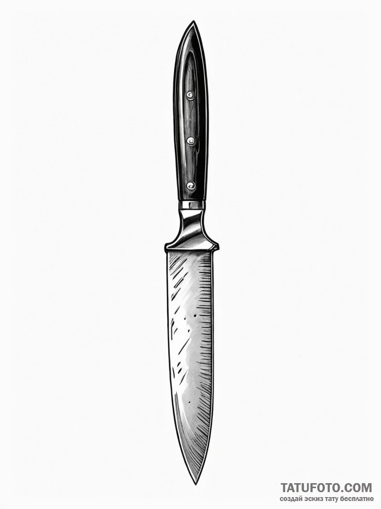 A close-up of a chef's knife, reflecting the... - эскиз тату (№1751091911_0, 28.06.2025 06:25) — Tatufoto.com
