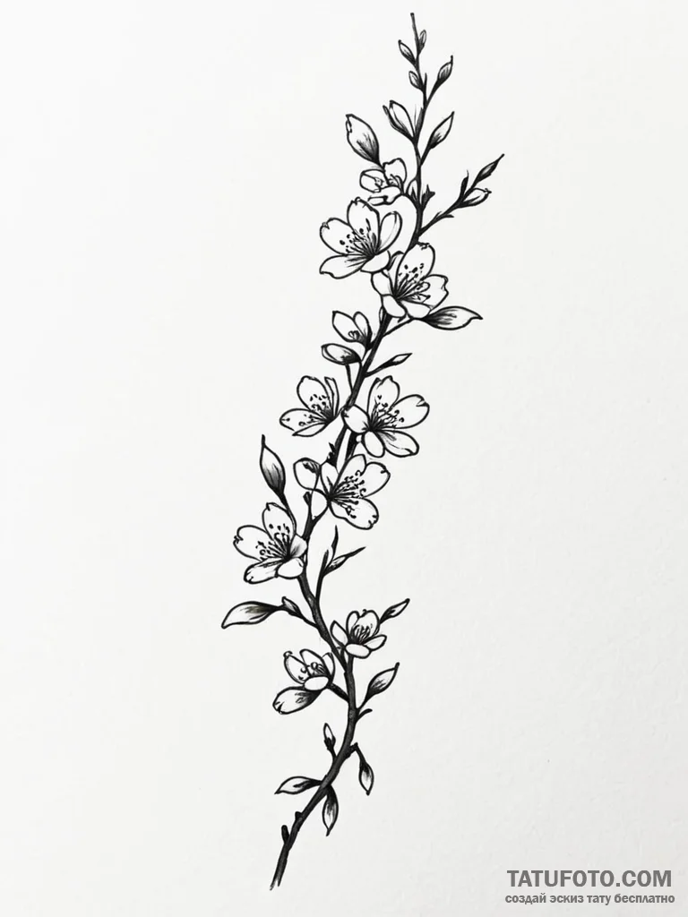 Tattoo design a delicate cherry blossom branc... - эскиз тату (№1751092213_0, 28.06.2025 06:30) — Tatufoto.com