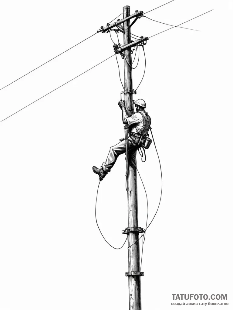 A power line technician working high up on a... - эскиз тату (№1751092717_0, 28.06.2025 06:38) — Tatufoto.com