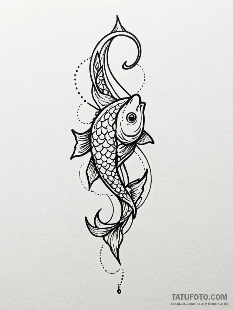 Tattoo design a minimalist fish hook and a fi... - эскиз тату (№1751093177_0, 28.06.2025 06:46) — Tatufoto.com