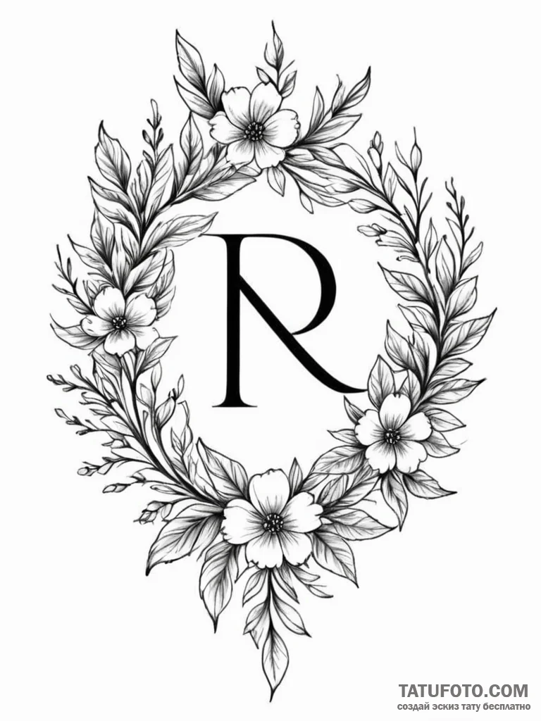 Tattoo sketch a floral design with hidden ini... - эскиз тату (№1751093268_0, 28.06.2025 06:47) — Tatufoto.com
