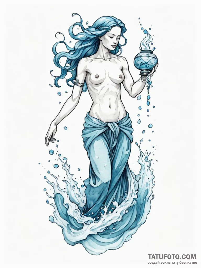 Tattoo sketch aquarius's water-bearer, a clea... - эскиз тату (№1751093413_0, 28.06.2025 06:50) — Tatufoto.com