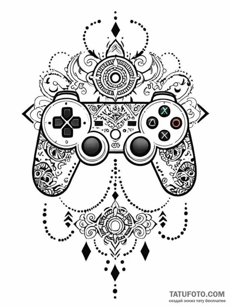 Tattoo sketch a game controller with tribal p... - эскиз тату (№1751094318_0, 28.06.2025 07:05) — Tatufoto.com