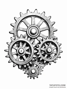 A close-up on the weathered, greasy gears of... - эскиз тату (№1751095847_0, 28.06.2025 07:30) — Tatufoto.com