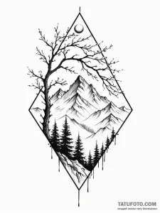Tattoo design a mountain range with a lone tr... - эскиз тату (№1751097193_0, 28.06.2025 07:53) — Tatufoto.com